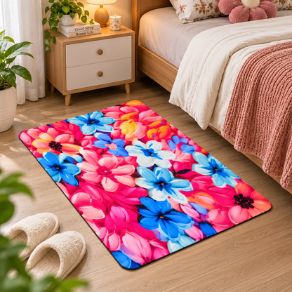 Beautiful Flower Design Floor Mat – Colorful Anti-Slip Mat for Entryway & Bedroom