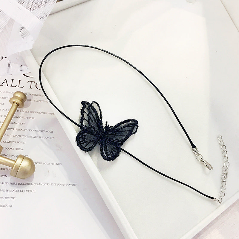 Black Butterfly Pendant Choker Chain Necklace