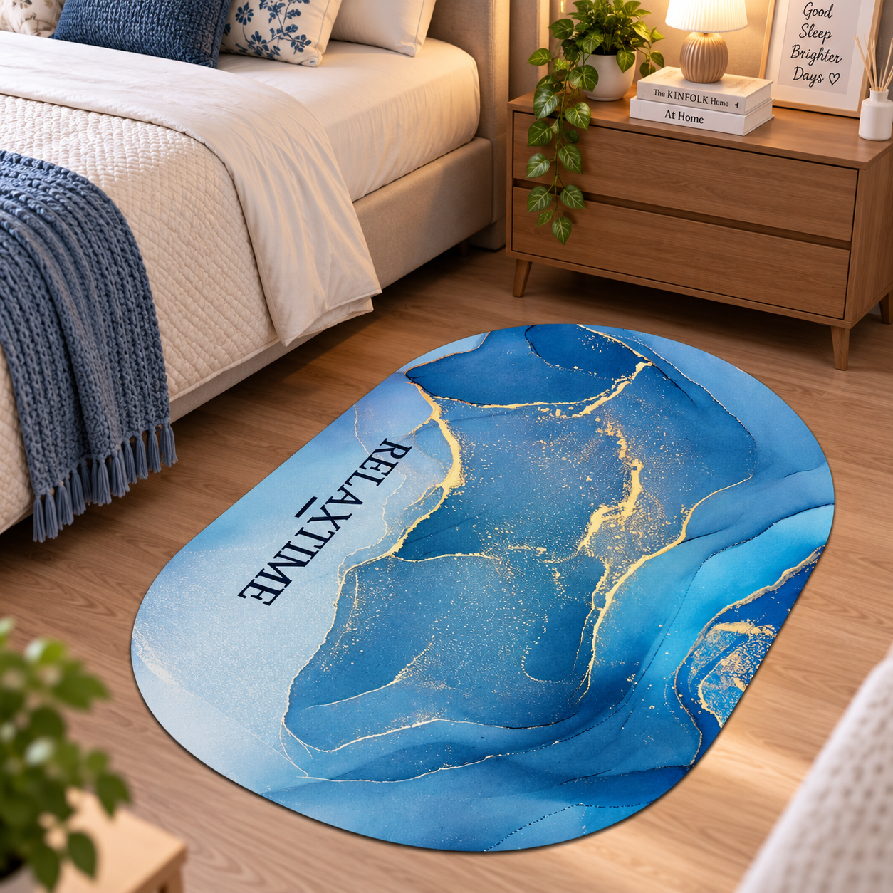 Blue Abstract Marble Mat – Modern Floor Decor for Bathroom, Bedroom & Living Space