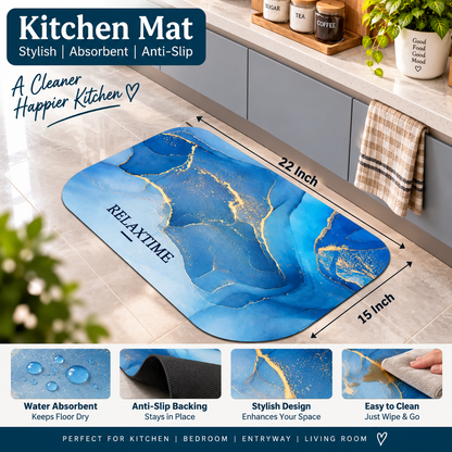 Blue Abstract Marble Mat – Modern Floor Decor for Bathroom, Bedroom & Living Space