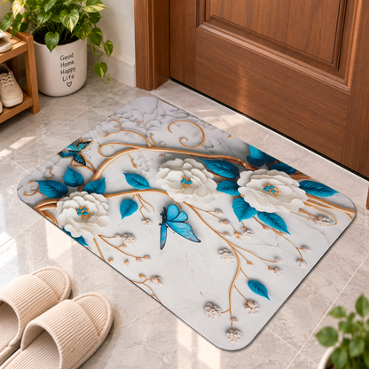 Blue Flower Printed Floor Mat – Decorative Anti-Slip Mat for Everyday Use