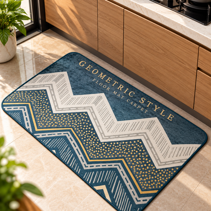 Blue Geometric Pattern Floor Mat Modern Decorative Home Rug