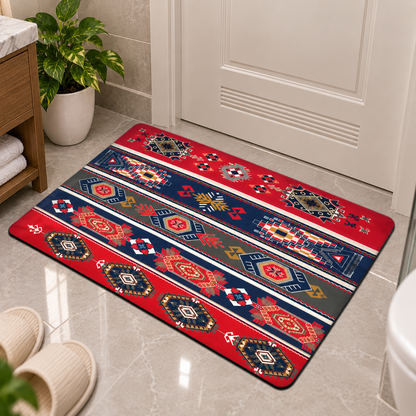 Blue Geometric Tribal Pattern 22x15 Inch Durable Water Resistant Floor Mat