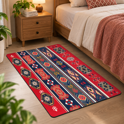 Blue Geometric Tribal Pattern 22x15 Inch Durable Water Resistant Floor Mat
