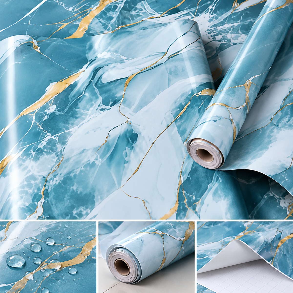 Blue Marble Contact Paper Roll – Decorative Self-Adhesive Wallpaper