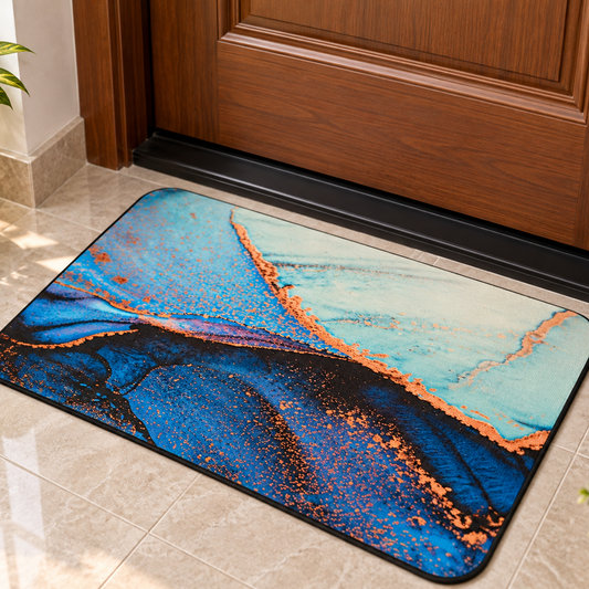 Blue Marble Pattern Floor Mat Decorative Entrance Rug (22x15Inch)