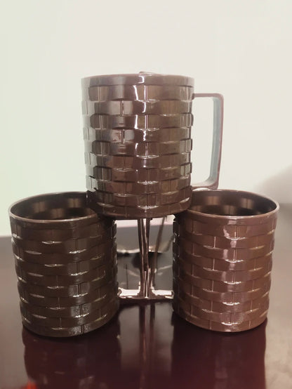 3 PC Brick Textured Style Plastic Mug