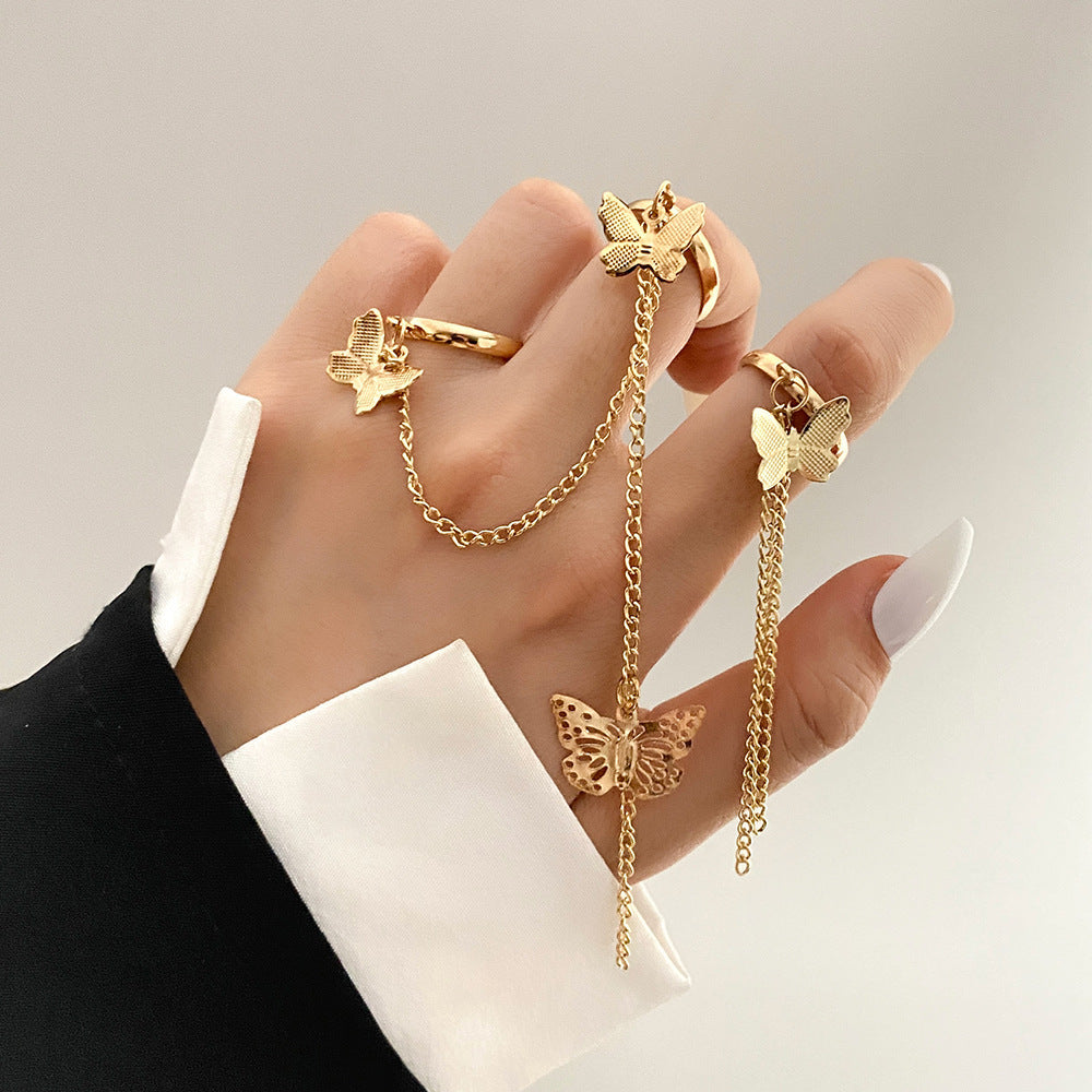 Butterfly Punk Hip-hop Chain Rings Set