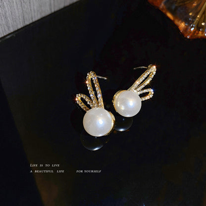 Classic Imitation Pearl Strange Rabbit Ear Stud Earrings