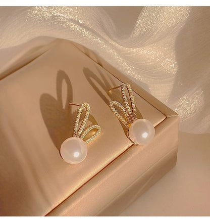 Classic Imitation Pearl Strange Rabbit Ear Stud Earrings