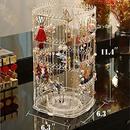 Clear Rotating Jewelry Organizer for Earrings Rings Necklaces and Bracelets