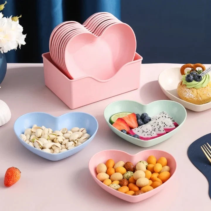 Colorful Heart Shaped Plates – 10Pcs Multipurpose Plate Set with Stand