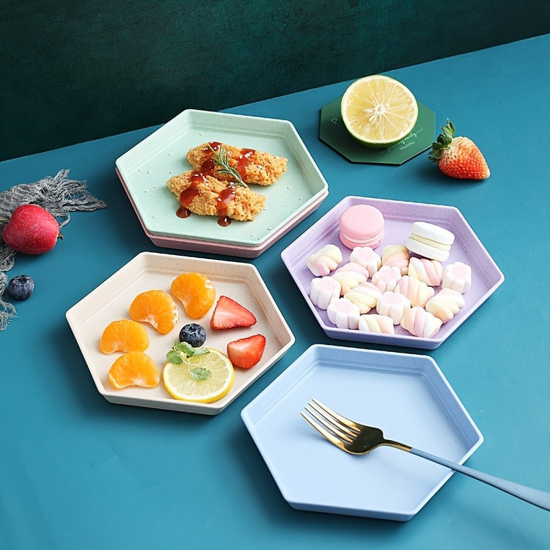 Colorful Hexagon Food Plates – Modern Serving Plates for Snacks & Desserts