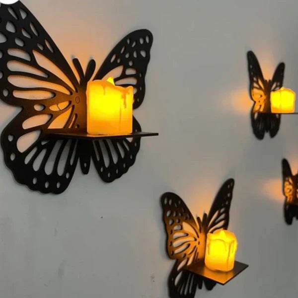 Decorative Wooden Butterfly Candle Set, Home and Wall Decor 