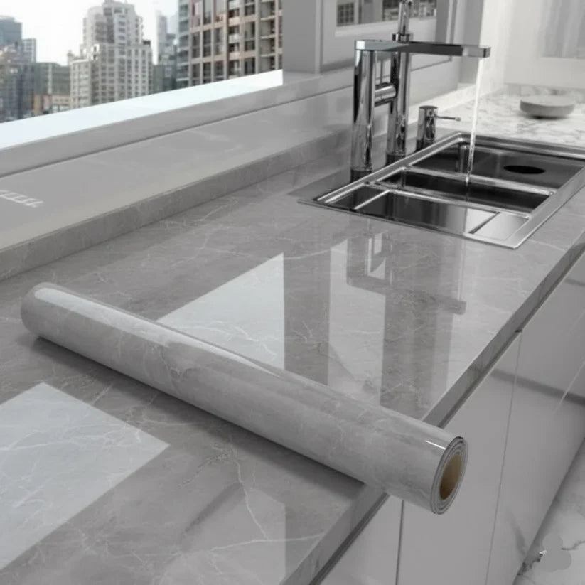 Elegant Grey Marble Texture Sheet – Waterproof PVC Self-Adhesive Home Décor Wrap