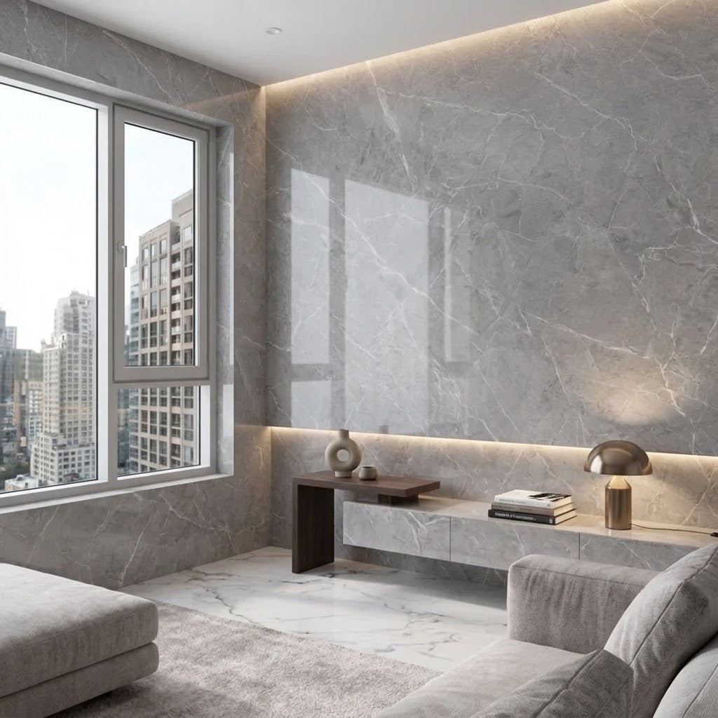 Elegant Grey Marble Texture Sheet – Waterproof PVC Self-Adhesive Home Décor Wrap