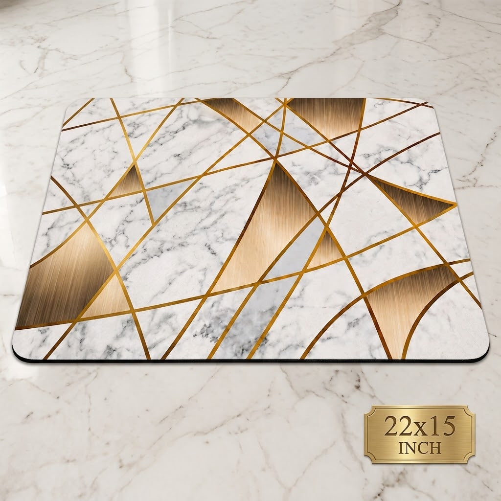 Elegant White & Gold Floor Mat – Premium Marble Pattern Decorative Mat for Home