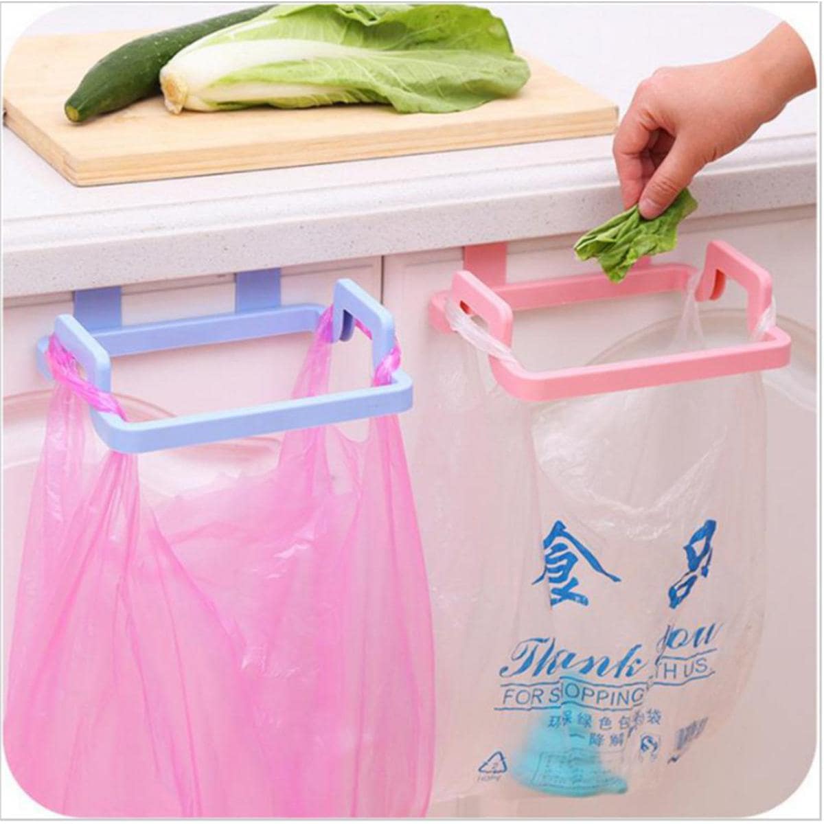2PC Kitchen Cabinet Door Plastic Garbage Dustbin Bracket Trash Bag Holder