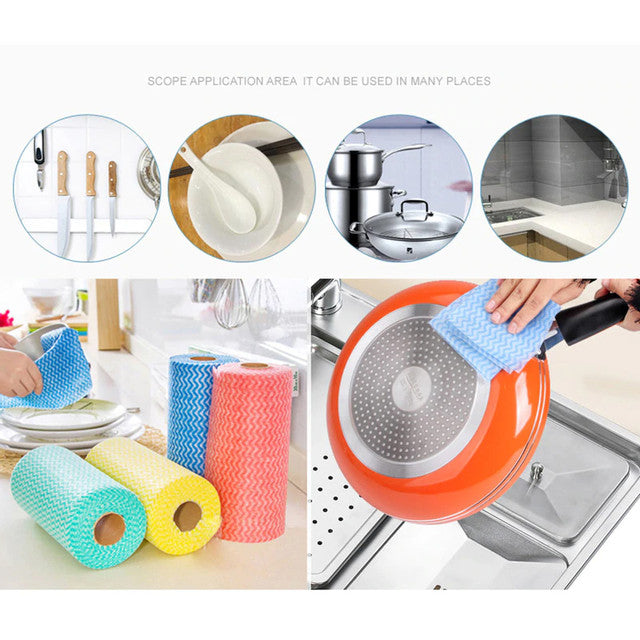 Kitchen Dish Wash Reusable Cleaning Wipe Cloths Sheet Roll