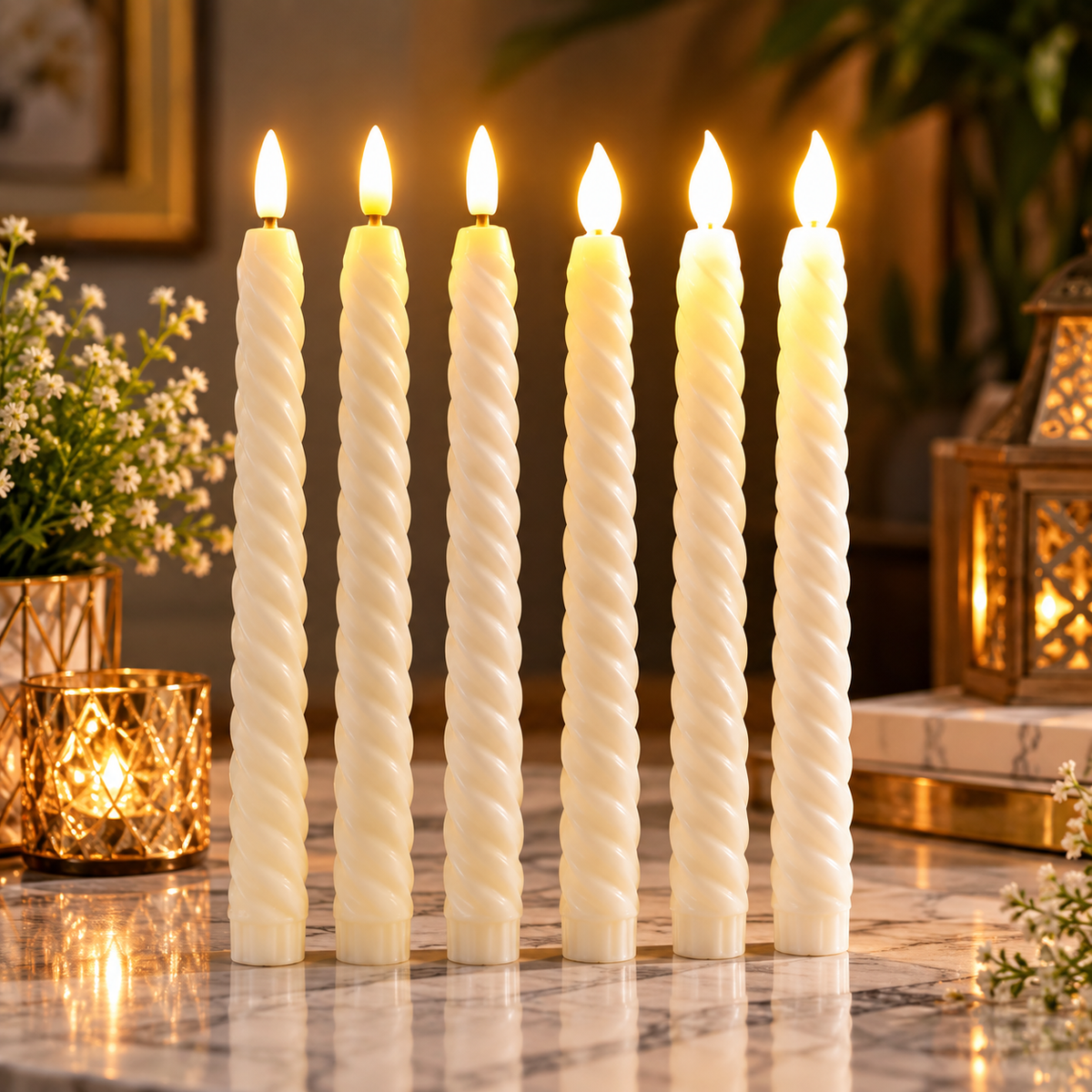 LED Decorative Taper Candle Long Spiral Design With Warm Glow