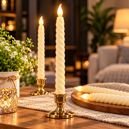 LED Decorative Taper Candle Long Spiral Design With Warm Glow