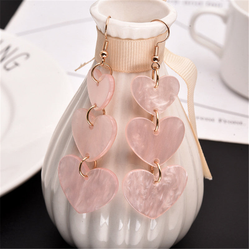 Lovely Girl Pink Heart Shape Long Tassel Acrylic Earrings