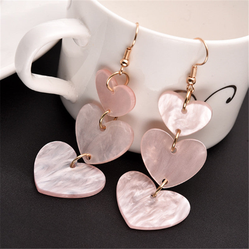 Lovely Girl Pink Heart Shape Long Tassel Acrylic Earrings