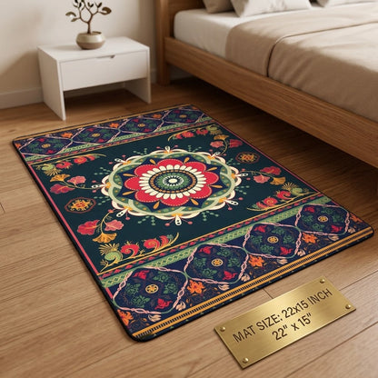 Mandala Floral Floor Mat – 22x15 Inch Vibrant Decorative Mat with Anti-Slip Backing