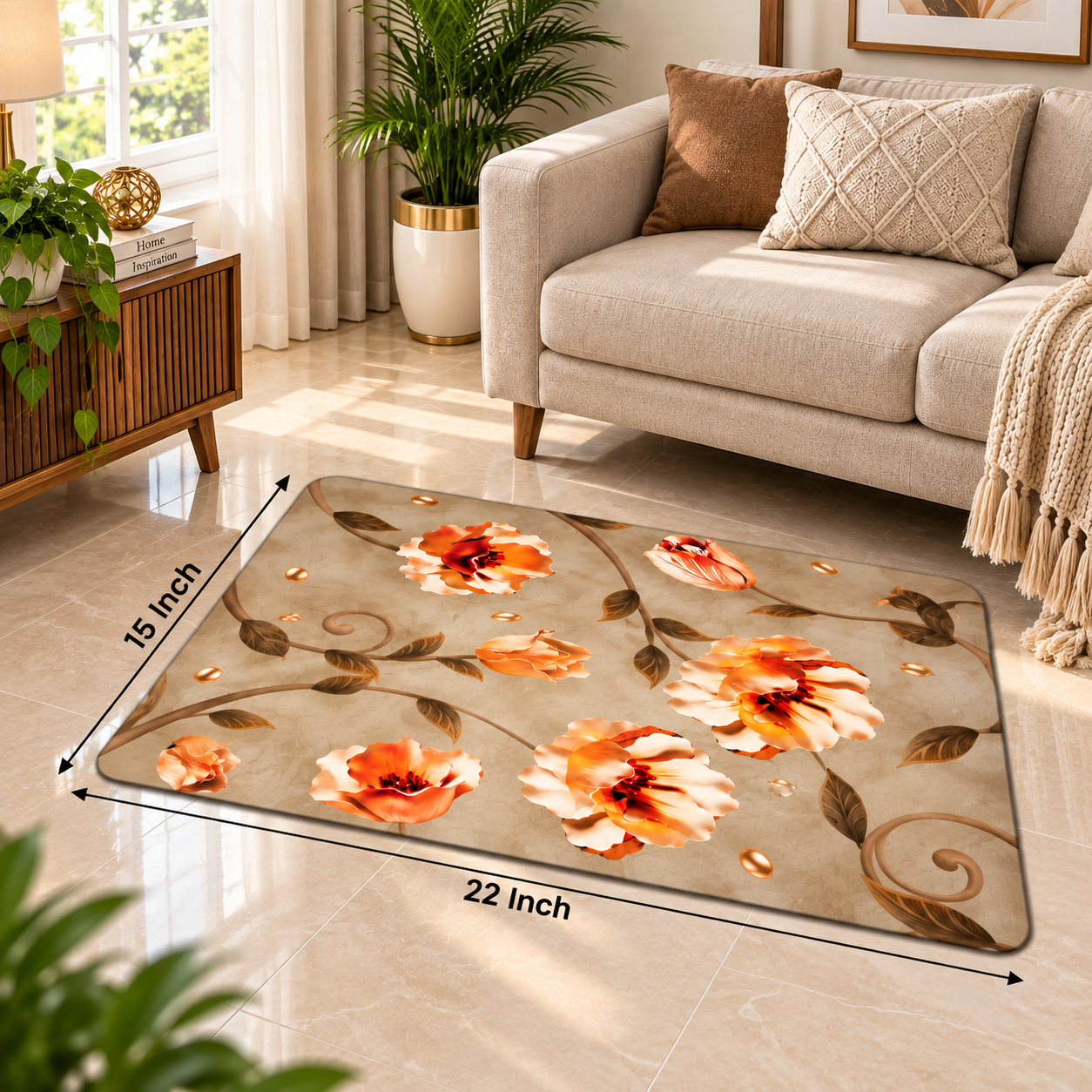 Modern Floral Floor Mat – 22x15 Inch Durable & Easy-Clean Decorative Home Mat