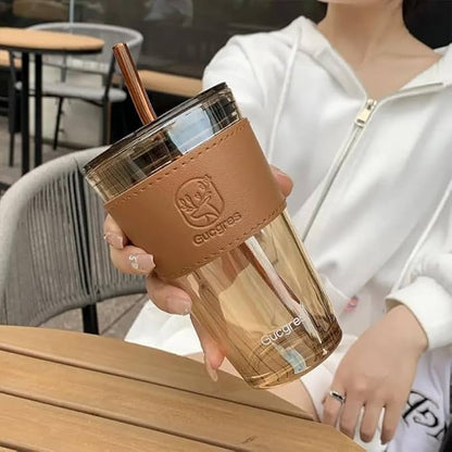 Modern Glass Sipper Mug with Straw 450ML