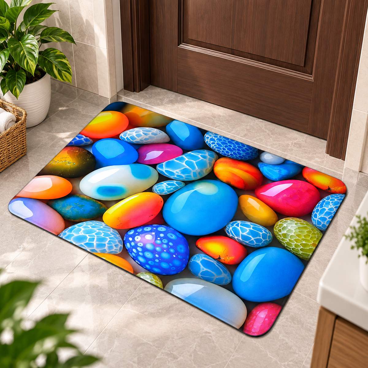  Multi Colored Stone Design Anti Slip Decorative Mat (22X15Inch)