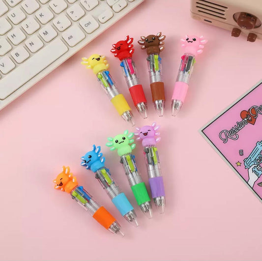 Multicolor Writing Pen with Cute Axolotl Topper