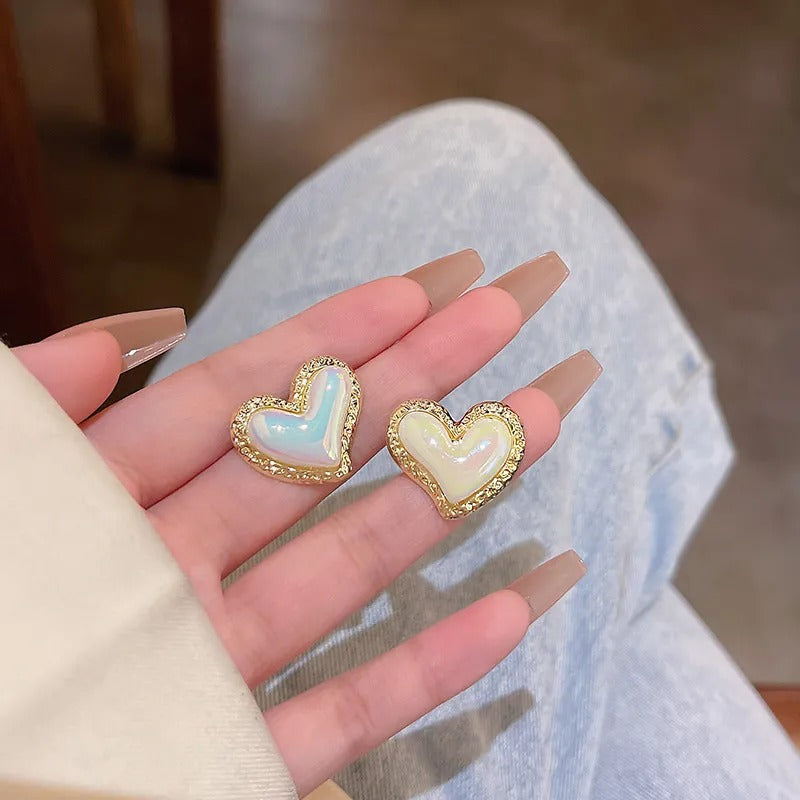 Multicolored Heart Pearl Stud Temperament Earrings