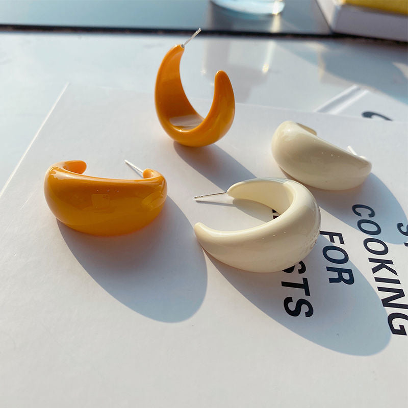 Needle Retro C Shaped Acrylic Resin Hoop Earrings