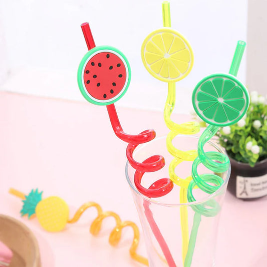 4 Pcs Colorful Cartoon Art Drinking Plastic Fruit Straws(Random Design)