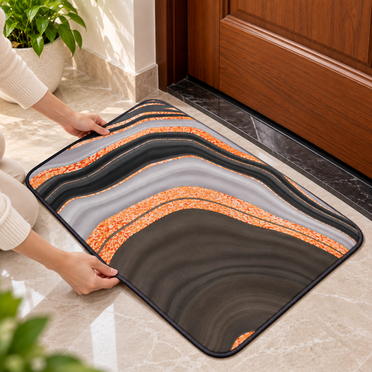 Orange & Grey Wave Floor Mat Stylish Home Decor Rug (22x15Inch)