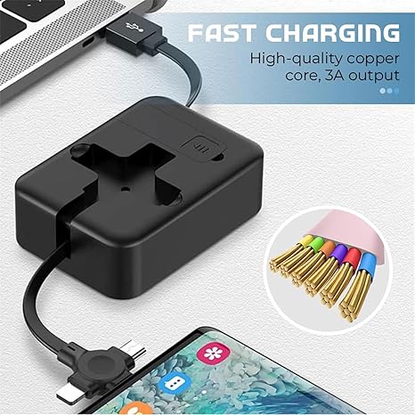 3 In 1 Retractable Charger Compact Multi Device Charging Box