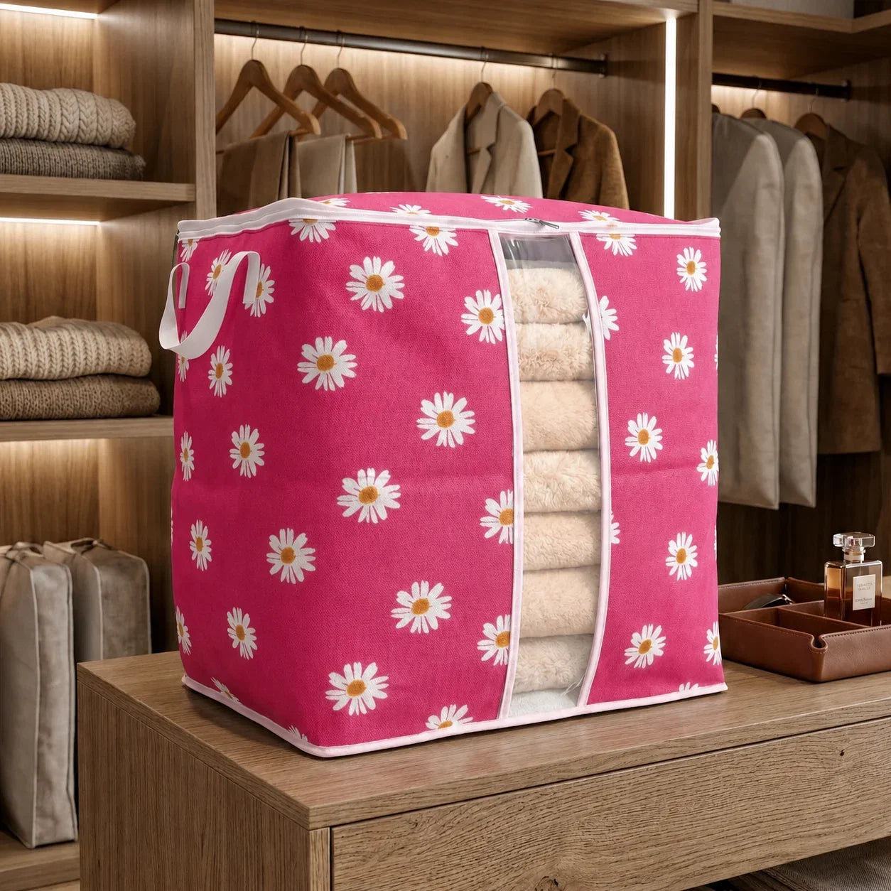 Printed Multipurpose Storage Bag – Daisy Flower Pink Organizer