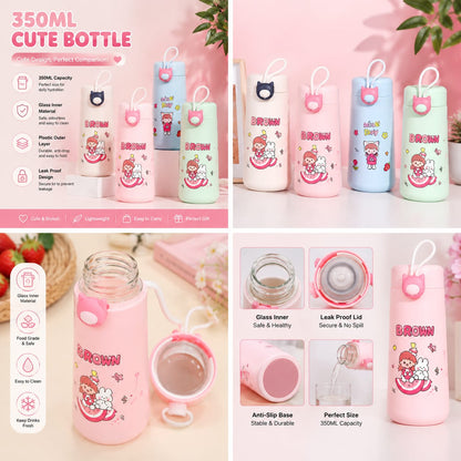 Reusable Cartoon Glass Bottle – Adorable Character Printed Water Bottle