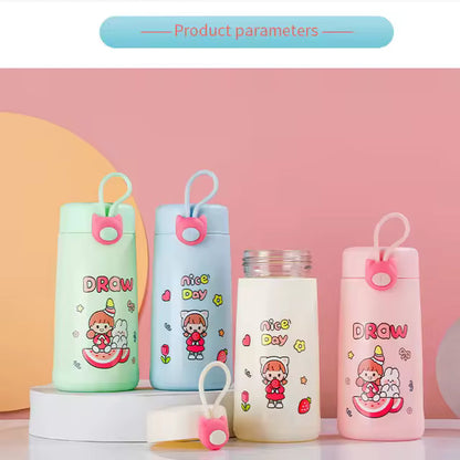 Reusable Cartoon Glass Bottle – Adorable Character Printed Water Bottle