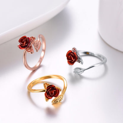 Rose Blossom  Flower Adjustable Open Floral Ring (Random Color)