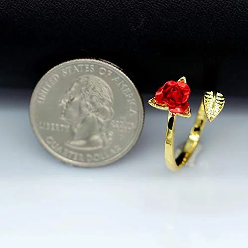 Rose Blossom  Flower Adjustable Open Floral Ring (Random Color)