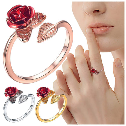 Rose Blossom  Flower Adjustable Open Floral Ring (Random Color)