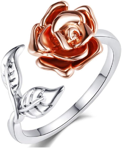 Rose Blossom  Flower Adjustable Open Floral Ring (Random Color)