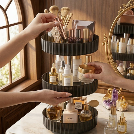 Rotating Vanity Storage Organizer – 3 Layer Makeup Rack