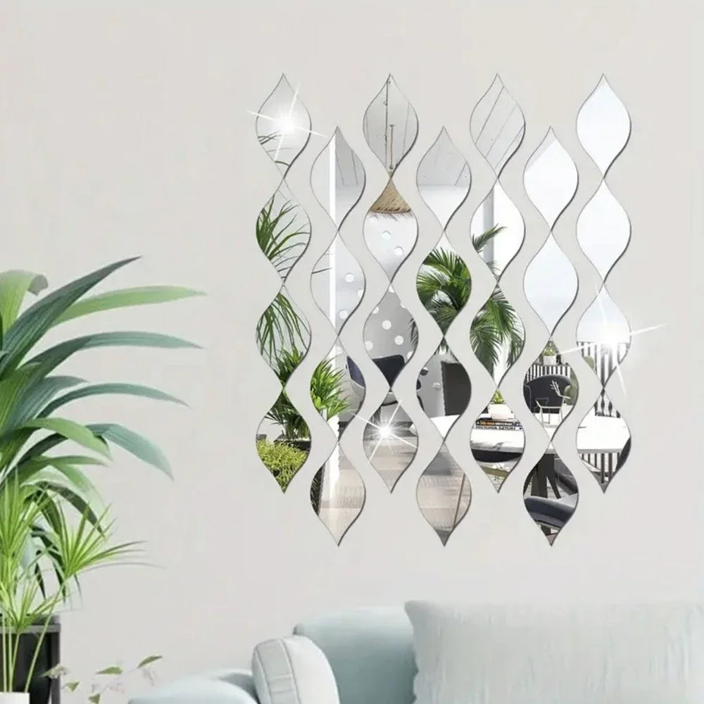 12pcs Acrylic Leaf Mirror Wall Sticker Home Decoration