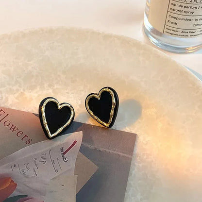 Lavish Jet-Black Heart Studs