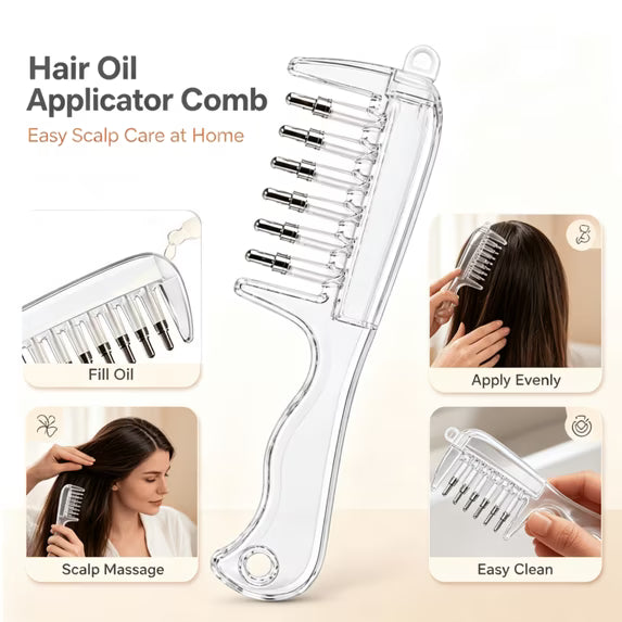 Scalp Massage Oil Applicator – Refillable Comb with 6 Roller Ball Tips