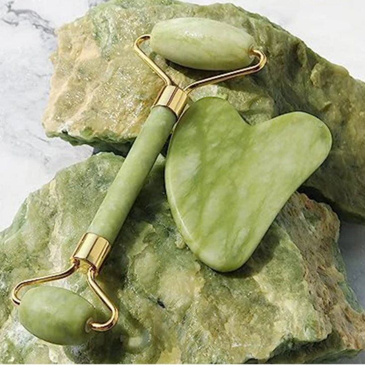 Jade Roller + Gua Sha Set Facial Beauty Tools Massage Face Roller Skin Stone