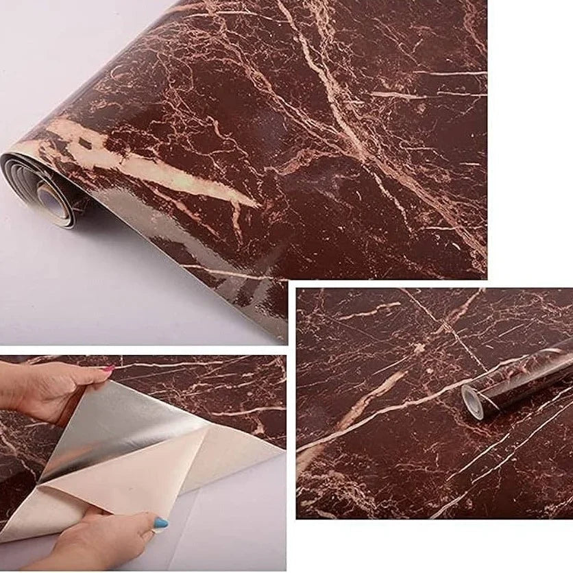 Self-Adhesive Brown Marble Wallpaper – 60cm x 2m Waterproof Decorative Sheet